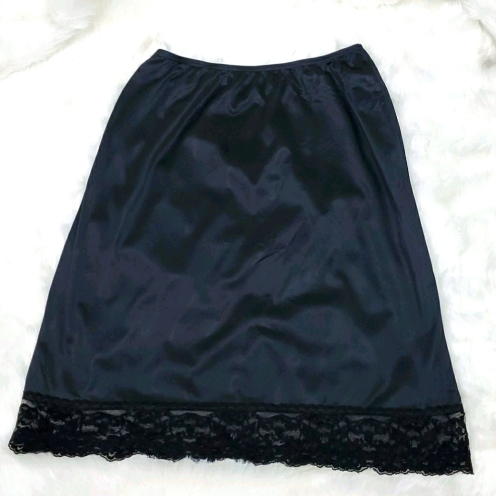 Vintage Vassarette half slip black lace women size L
